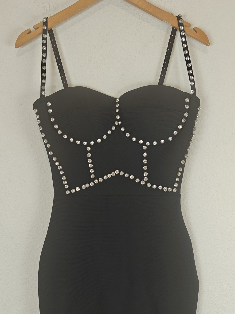Crystal Embellished Bustier Bodycon Mini Dress Black Sparkle Corset Night Out SM - Picture 5 of 15